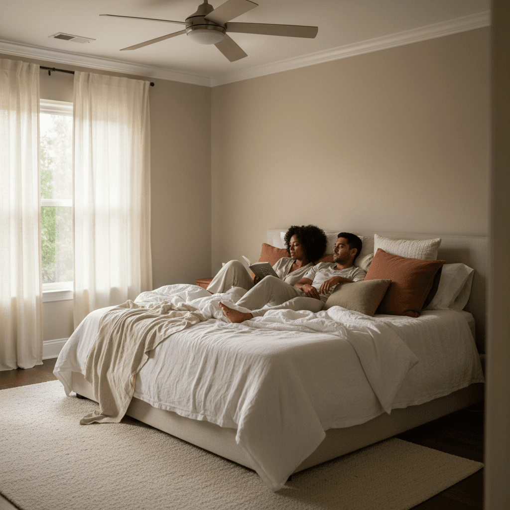 Spacious bedroom with natural light and modern finishes
